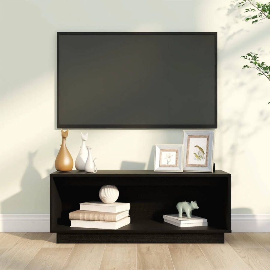The Living Store Houten TV-meubel Zwevend 90 x 35 x 35 cm Massief grenenhout Zwart - Foto 2