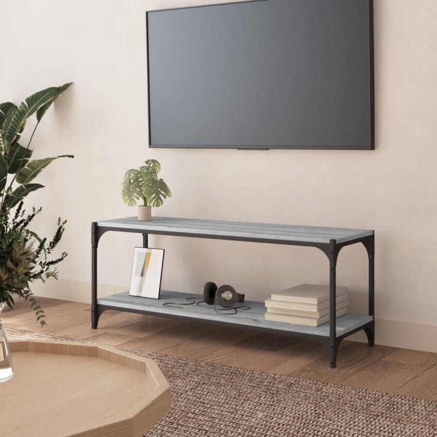 The Living Store Industrieel TV-meubel 100 x 33 x 41 cm Grijs Sonoma Eiken - Foto 2