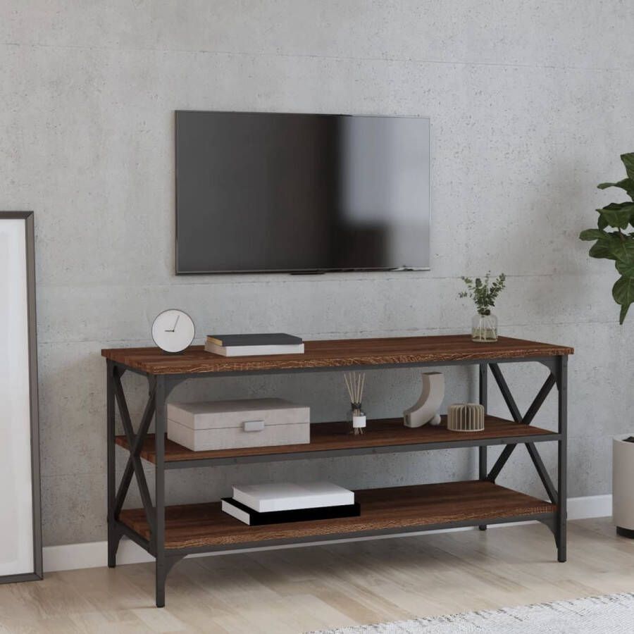 The Living Store Industrieel TV-meubel 100x40x50 cm Bruineiken hout en ijzer - Foto 2