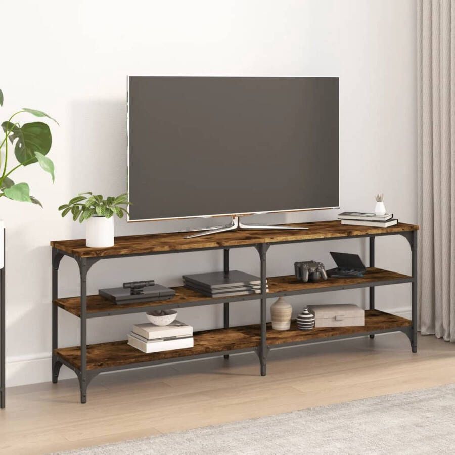 The Living Store Industrieel Tv-meubel 140 x 30 x 50 cm Gerookt Eiken Duurzaam hout en ijzer - Foto 2