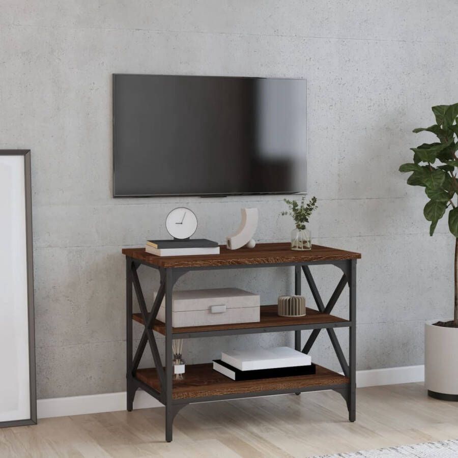 The Living Store Industrieel TV-meubel 60 x 40 x 50 cm Bruineiken Duurzaam hout Stabiel frame - Foto 2