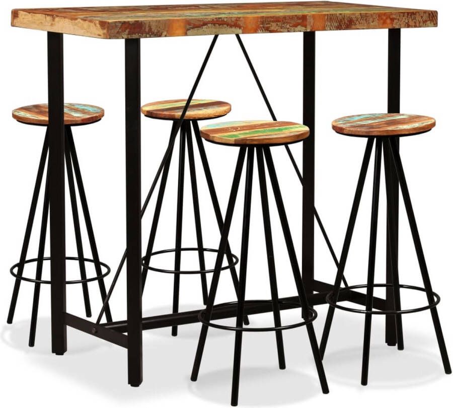 VidaXL Barset Massief Gerecycled Hout 5-delig Industriele Tafel Bartafel Houten Tafel Vintage Tafel Bruine Tafel Barstoelen Barkrukken Eetkamerstoel Industrieel Design Recycled Wood Furniture - Foto 2
