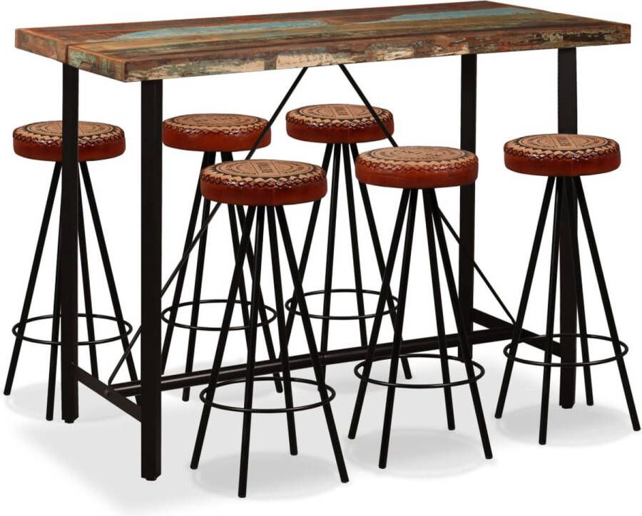 The Living Store IndustriÃle Bartafelset Massief gerecycled hout 150 x 70 x 107 cm 6 barkrukken Bartafel Industrieel Design Houten Bartafel Barstoel Barkruk - Foto 3
