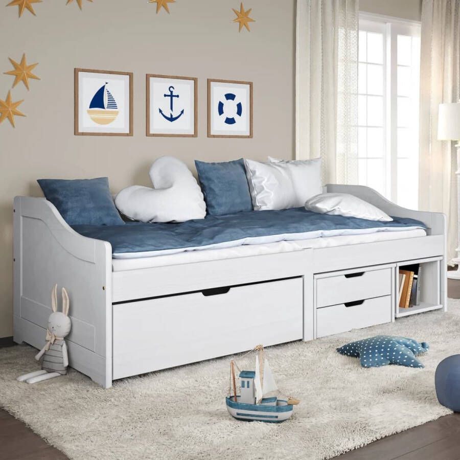 The Living Store Slaapbank met 3 lades IRUN 90x200 cm massief grenenhout wit Slaapbank Slaapbanken Slaap Bank Bedbank Bankbed Inklapbare Slaapbank 2-zitsslaapbank 2-zits Slaapbank Met Opbergruimte