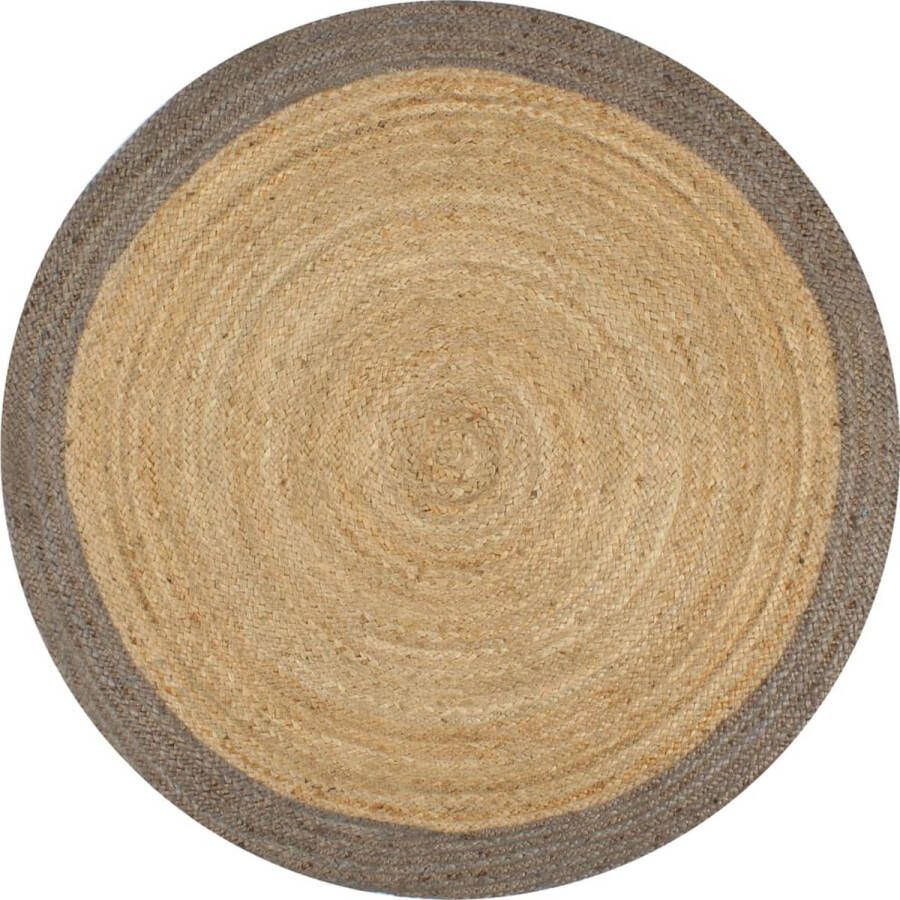 The Living Store Jute vloertapijt 90 cm diameter Handgemaakt Natuurlijk en grijs Aantrekkelijke textuur Jute Tapijt Vloertegels Woon Accessoires Vintage Tapijt Bohemian Decoratie - Foto 2