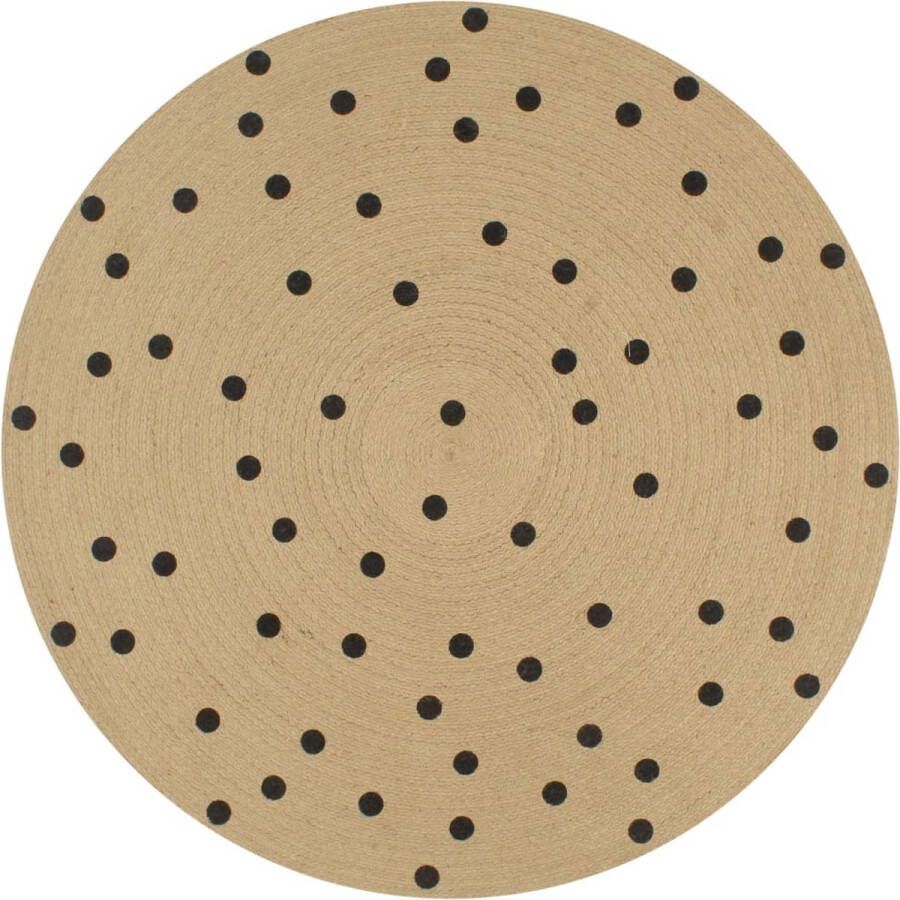 The Living Store Jute Vloertapijt 90 cm Handgemaakt Polkadot Natuurlijk en Zwart Jute Tapijt Vloertapijt Ronde Tapijt Natuurtapijt Vintage Tapijt - Foto 3