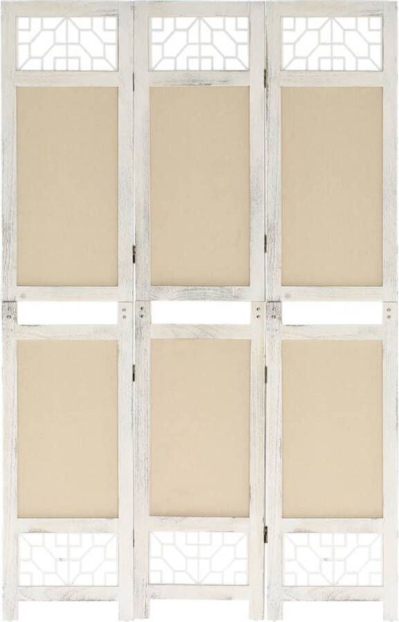 The Living Store Kamerscherm met 3 panelen 105x165 cm stof crèmekleurig Kamerscherm