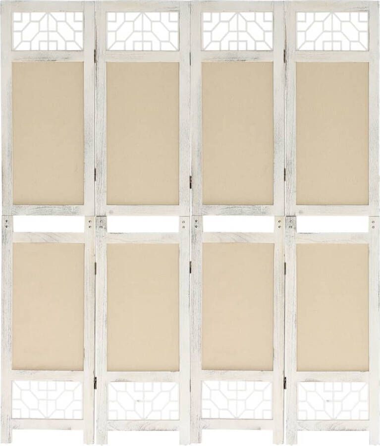 The Living Store Kamerscherm met 4 panelen 140x165 cm stof crèmekleurig Kamerscherm