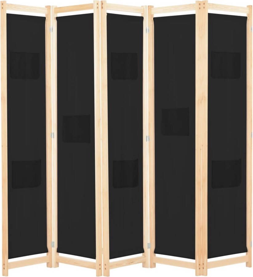 The Living Store Kamerverdeler 5 panelen 200 x 170 x 4 cm Houten frame Zwart Kamerscherm Scheidingswand Privacy Screen Room Divider Wandafscheider - Foto 2