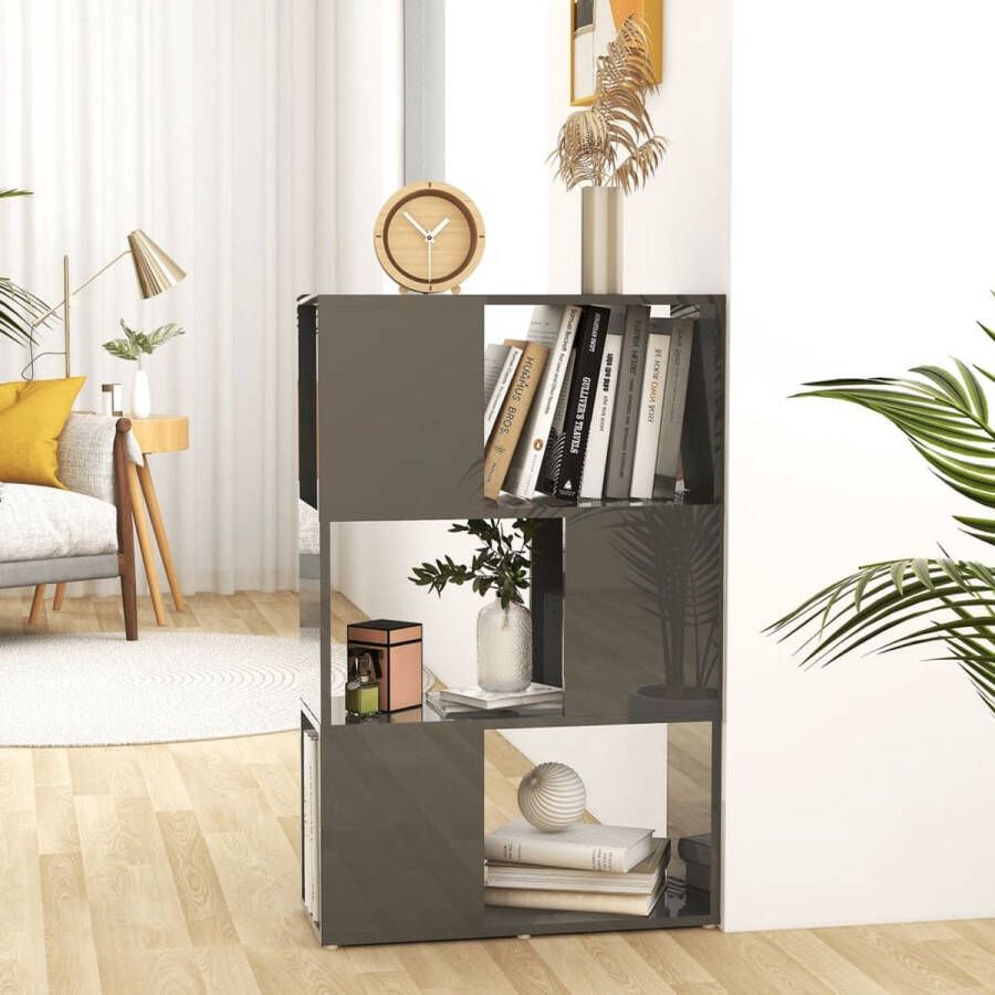 The Living Store Boekenkast kamerscherm 60x24x94 cm bewerkt hout hoogglans grijs Kamerverdeler Boekenkast Houten Boekenkast Grijs Boekenkast Modern Boekenkast