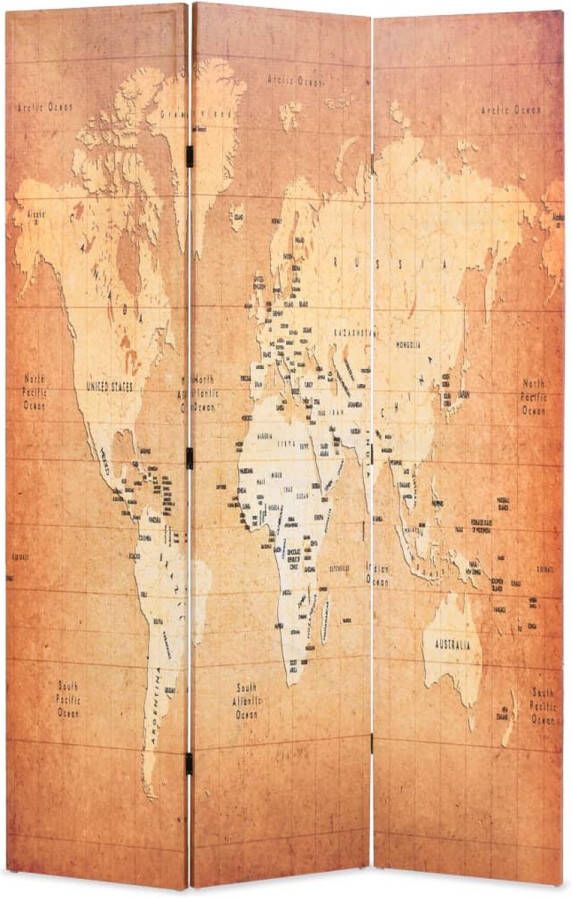 The Living Store Kamerverdeler Wereldkaart 120x170cm Geel Massief Houten Frame Kamerverdeler Wereldscherm Paravent Scheidingswand Wereldkaart - Foto 2