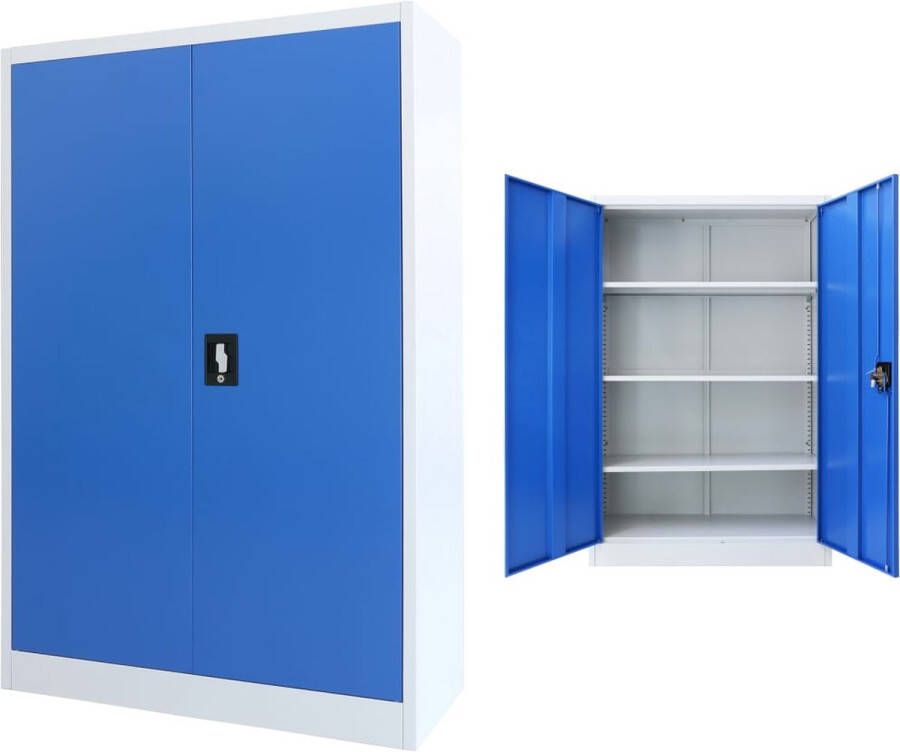 The Living Store Kantoorkast 90x40x140 cm metaal grijs en blauw Kast - Foto 3