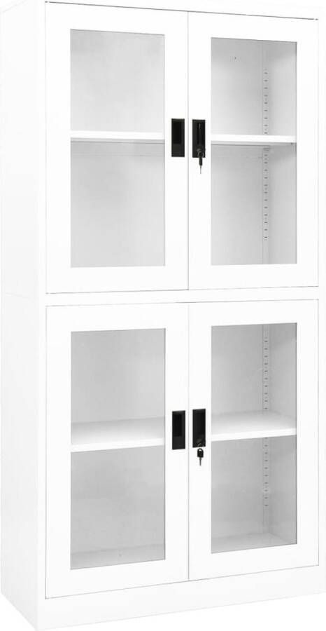 The Living Store Opbergkast Staal 90x40x180 cm 4 Deuren Verstelbare Schappen Gehard Glas Wit - Foto 2