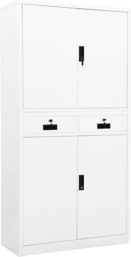 The Living Store Archiefkast Staal 90 x 40 x 180 cm Wit Met 3 verstelbare schappen en 2 lades - Foto 2