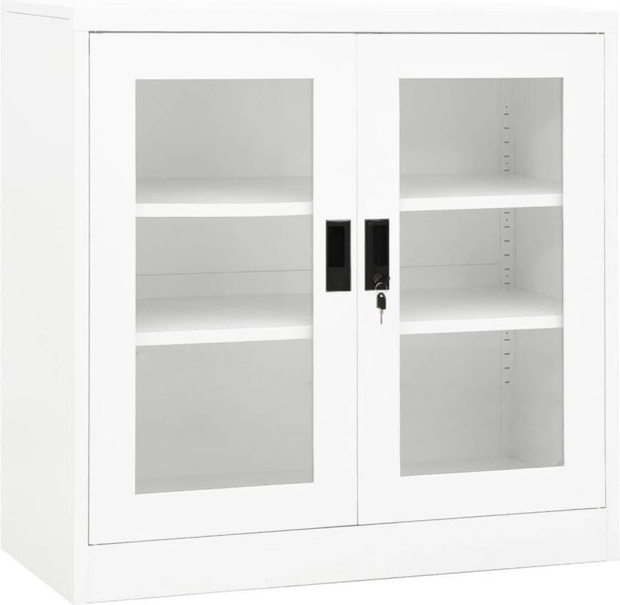 The Living Store Archiefkast Staal Gehard glas 90 x 40 x 90 cm Wit - Foto 2