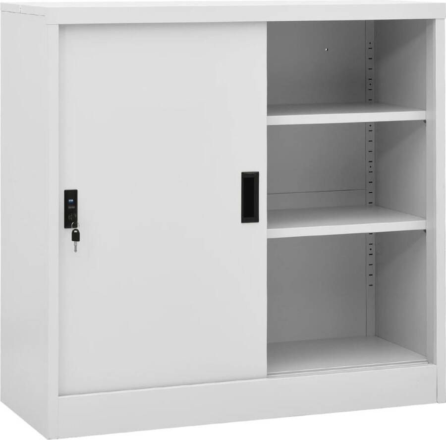 The Living Store Opbergkast Staal 90x40x90 cm Lichtgrijs verstelbare schappen schuifdeur Opslagkast Metalen Kast Kantoor Kast Schuivendeurs Bureauspullen Organiseren - Foto 2