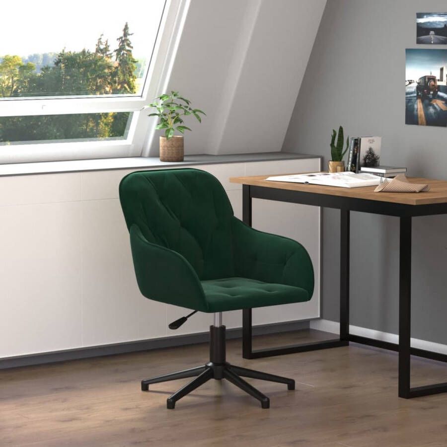 The Living Store Draaibare Kantoorstoel Donkergroen Fluweel 56 x 61.5 x (72-80) cm 360 Graden Draaibaar In hoogte verstelbaar Kantoorstoel Bureaustoel Draaibare Stoel Ergonomische Stoel Luxe Stoel
