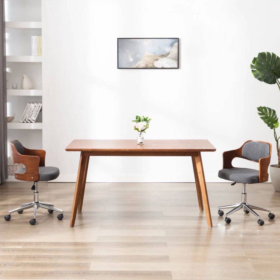 The Living Store Kantoorstoel draaibaar gebogen hout en stof grijs Bureaustoel - Foto 2