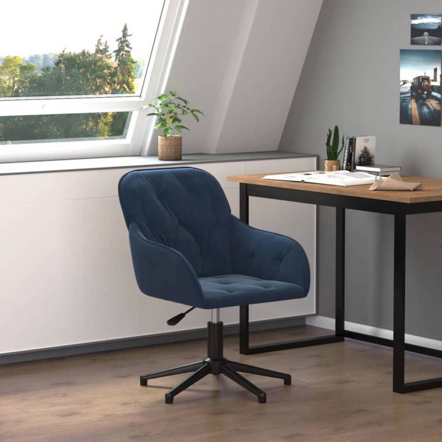The Living Store Kantoorstoel Velvet Blauw 56x61.5cm Draaibaar Verstelbare Hoogte
