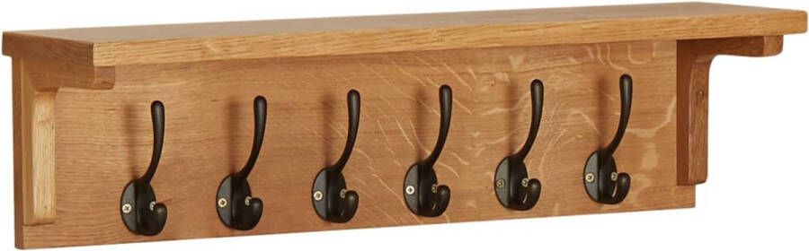 The Living Store Kapstok Eikenhout 60 x 16 x 16 cm 6 haken Houten Kapstok Eikenhouten Kapstok Wandmontage Entreehal Meubilair Vintage Kapstok