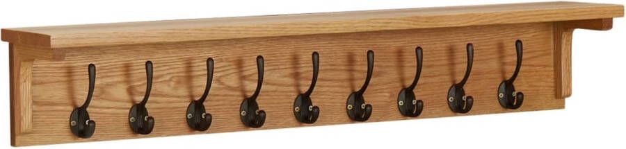 The Living Store Kapstok 90x16x16 cm massief eikenhout Houten Kapstok Eikenhout Wandkapstok Entreehal Accessoires Jassenrek