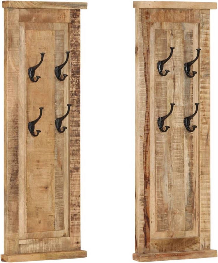 The Living Store Kapstok Mangohout 38 x 100 cm 4 haken Set van 2 Kapstok Mangohout Kapstok Wandkapstok Vintage Kapstok Entryway Furniture