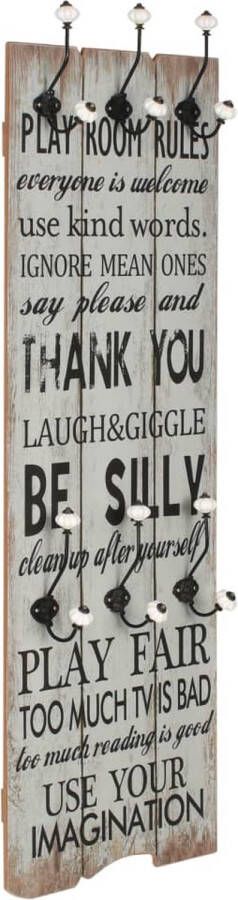 The Living Store Kapstok Vintage Play Room Rules 40x120cm MDF en metaal