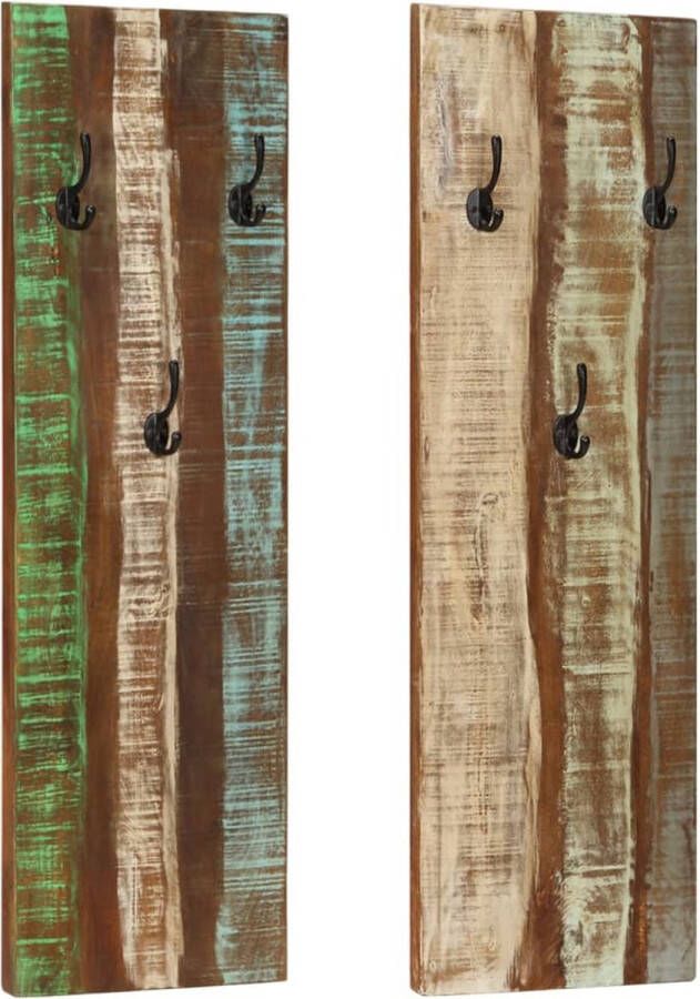The Living Store Kapstok Vintage Stijl Massief Gerecycled Hout 36 x 3 x 110 cm Meerkleurig Set van 2 Vintage Kapstok Wandkapstok Houten Kapstok Multifunctionele Kapstok Retro Kapstok