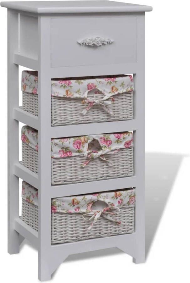 The Living Store Kast met 1 lade en 3 manden paulowniahout wit Houten Kast Witte Kast Opbergkast Kast Met Laden Kast Met Manden - Foto 3