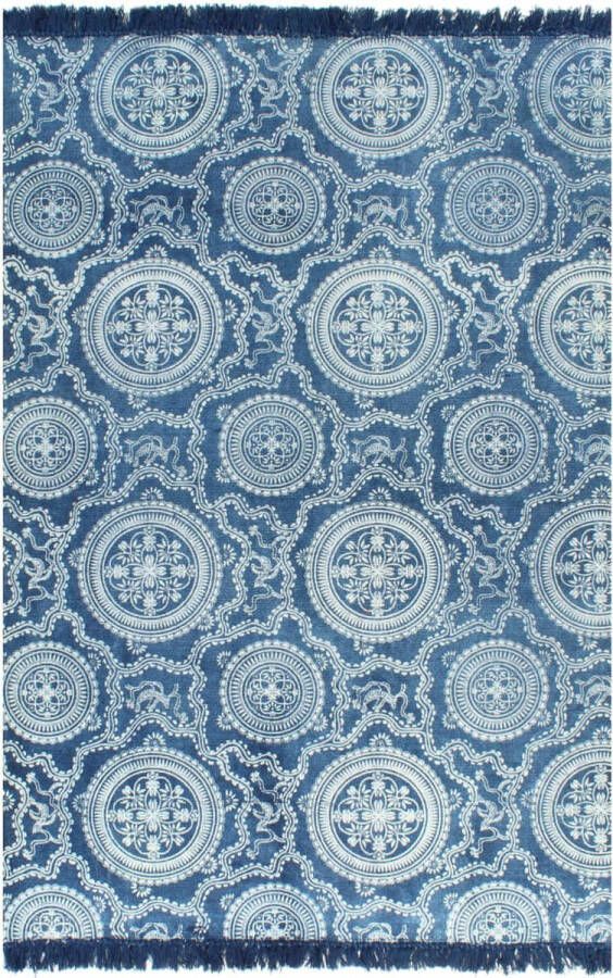 The Living Store Kelim Tapijt Handgeweven 100% katoen Vintage uitstraling Blauw 160x230cm