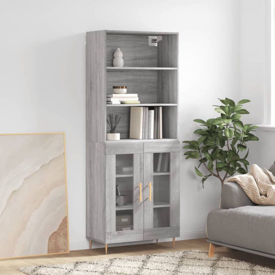 The Living Store Opbergkast Grijs Sonoma Eiken 69.5 x 34 x 180 cm Metalen Voeten