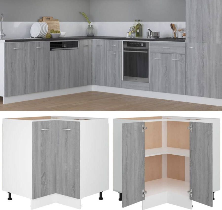 The Living Store Keukenkastje Grijs Sonoma Eiken 75.5 x 75.5 x 80.5 cm Stevig hout Veel opbergruimte - Foto 2