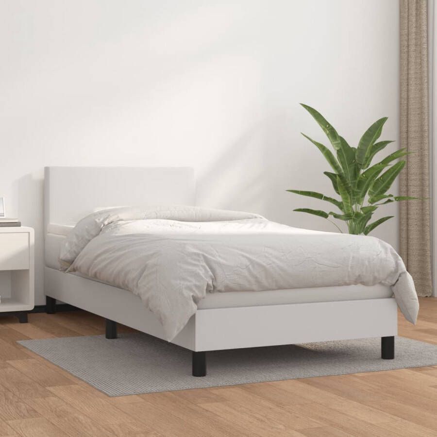 The Living Store Boxspring met matras kunstleer wit 90x190 cm Boxspring Boxsprings Bed Slaapmeubel Boxspringbed Boxspring Bed Tweepersoonsbed Bed Met Matras Bedframe Ledikant Bed Met Hoofdbord