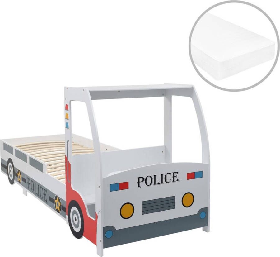 The Living Store Kinderbed politieauto met 7 Zone H2 matras 90x200 cm Bed