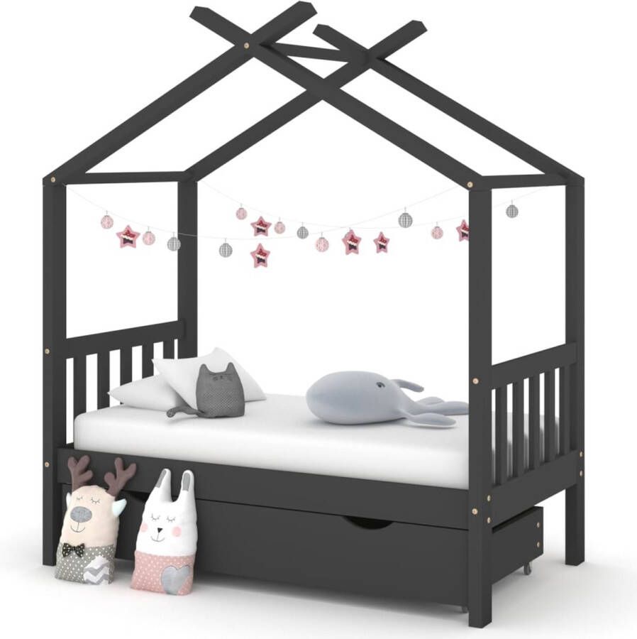 The Living Store Kinderbedframe Boomhut Donkergrijs 146x77x190 cm Massief Grenenhout Kinderbed Boomhut Bed Grenenhouten Bed Kids Bed Donkere Kleuren Bed