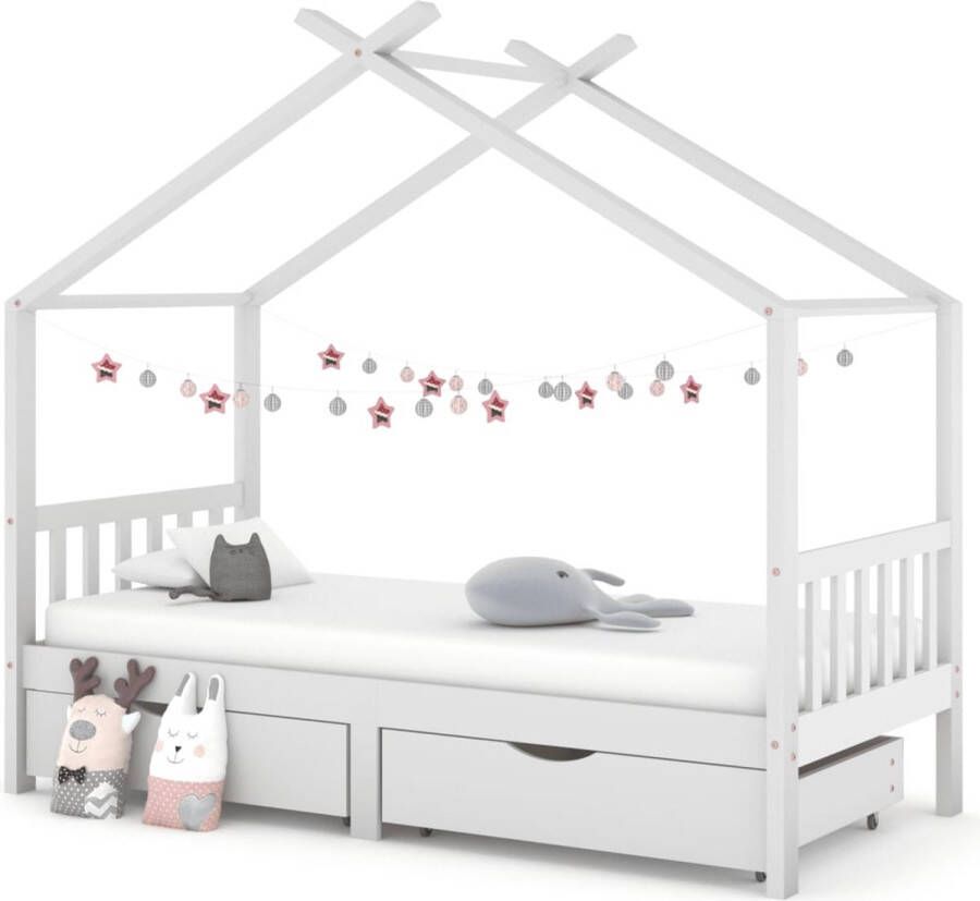 The Living Store Kinderbedframe Boomhut Stijl Wit 206x97x190 cm Massief grenenhout Kinderbed Boomhut Bed Houten Bed Kids Bed Wit Bed - Foto 2