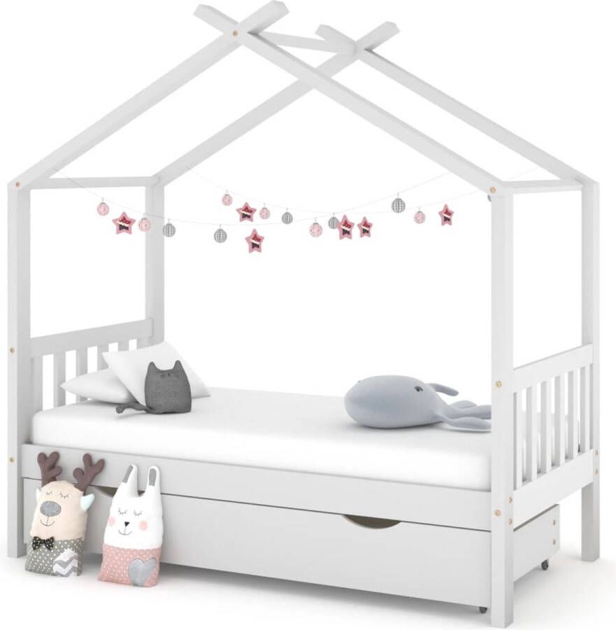 The Living Store Kinderbedframe Boomhutstijl Massief Grenenhout 166x87x190 cm Met lade Wit Kinderbed Boomhut Stijl Houten Bed Kids Bed Grenenhout Bed - Foto 2