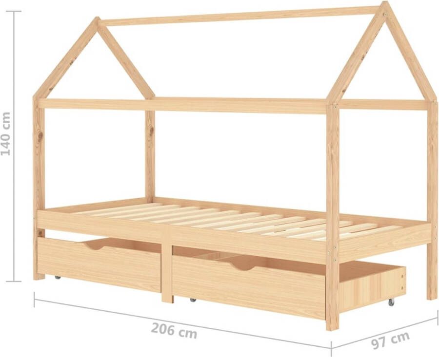 The Living Store Kinderbedframe Boomhutstijl met Lades 206x97x140 cm Massief Grenenhout Kinderbed Boomhut Bed Kids Bed Houten Bed Kinderkamers - Foto 3
