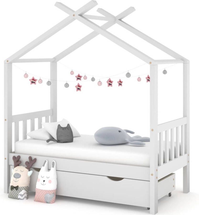 The Living Store kinderbedframe boomhut-stijl 146 x 77 x 190 cm massief grenenhout wit Kinderbed Boomhut Bed Kids Bed Houten Bed Grenenhouten Bed - Foto 2