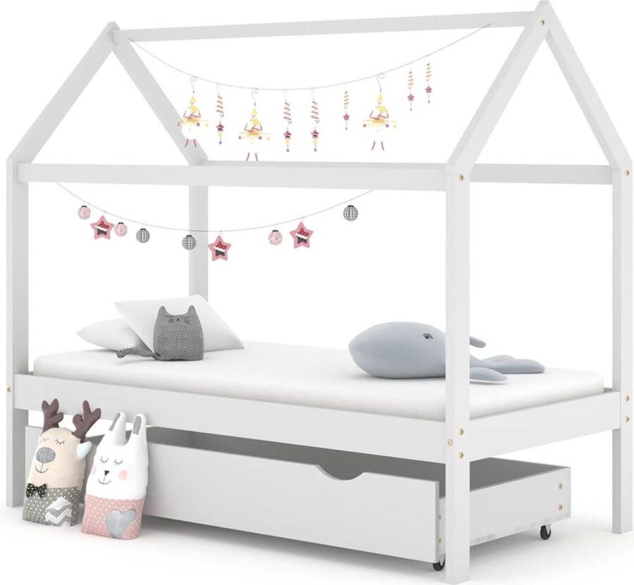 The Living Store Kinderbedframe Boomhut-stijl Massief grenenhout 80x160 cm (wit) Kinderbed Boomhutbed Houten Bed Grenenhouten Bed Kidsbed - Foto 2