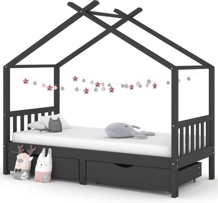The Living Store Boomhut Kinderbedframe met Lades Grenenhout 206 x 97 x 190 cm Donkergrijs Kinderbed Boomhutbed Kidsbed Grenenhouten Bed Grijs Bed - Foto 2