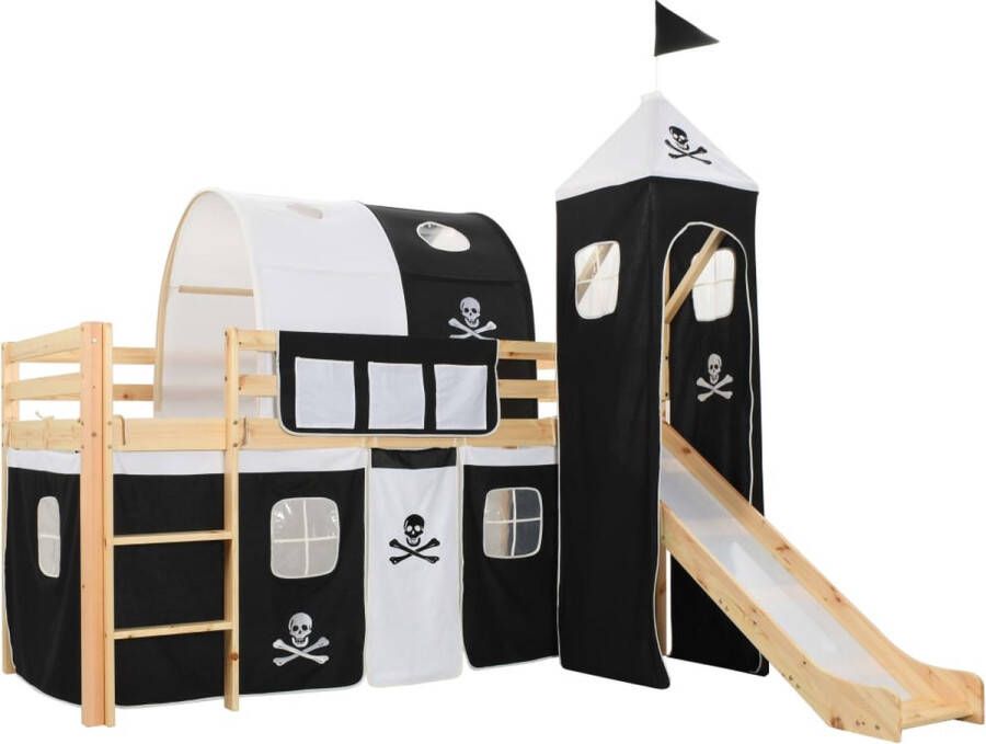 The Living Store Kinderhoogslaper Piratenthema Massief grenenhout 208 x 147.5 x 185 cm Kinderhoogslaper Hoogslaper Piratenthem Kidsbed Kindermeubel