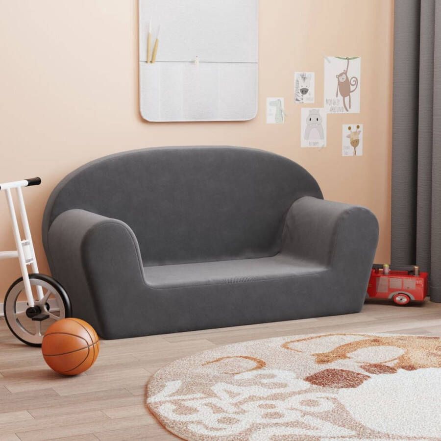 The Living Store Kindersofa Pluche 2-zits 83 x 36 x 45cm Antraciet - Foto 2