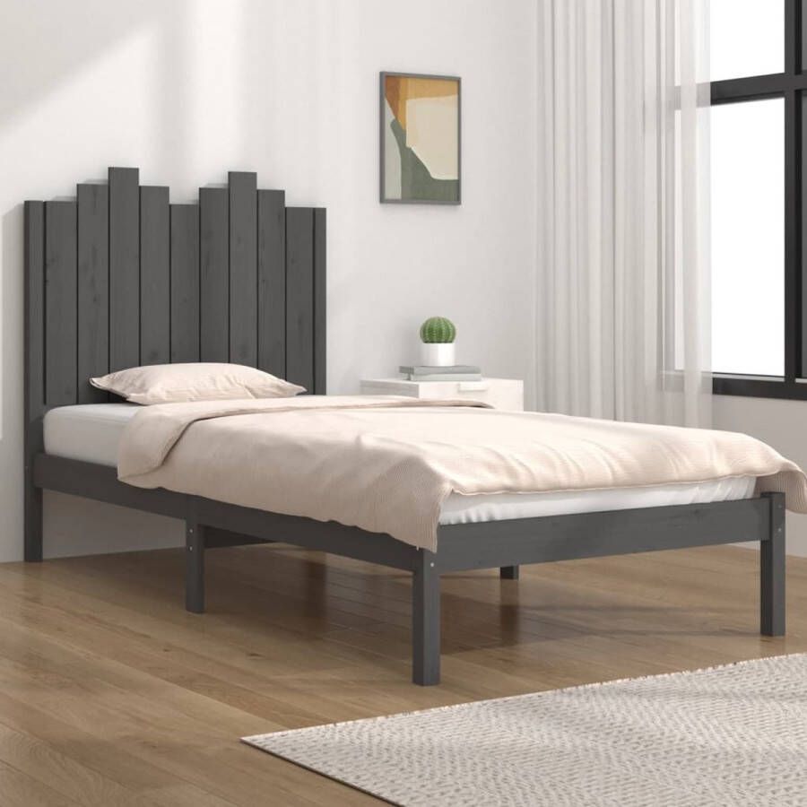 The Living Store Bedframe massief grenenhout grijs 90x200 cm Bedframe Bedframes Eenpersoonsbed Bed Bedombouw Enkel Bed Frame Bed Frame Ledikant Houten Bedframe Slaapmeubel