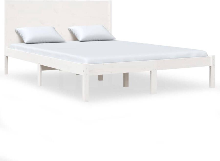 The Living Store Bedframe massief grenenhout wit 140x200 cm Bedframe Bedframes Tweepersoonsbed Bed Bedombouw Dubbel Bed Frame Bed Frame Ledikant Houten Bedframe Tweepersoonsbedden - Foto 2