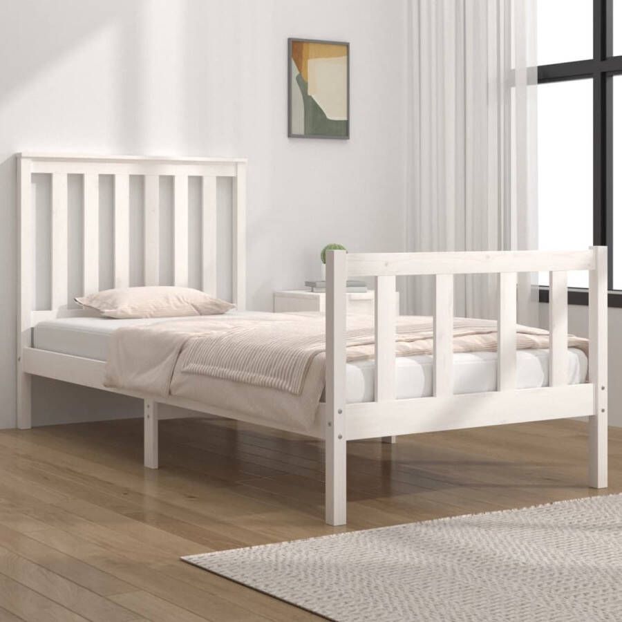 The Living Store Klassiek Bedframe Massief grenenhout 195.5 x 95.5 x 69.5 cm Wit