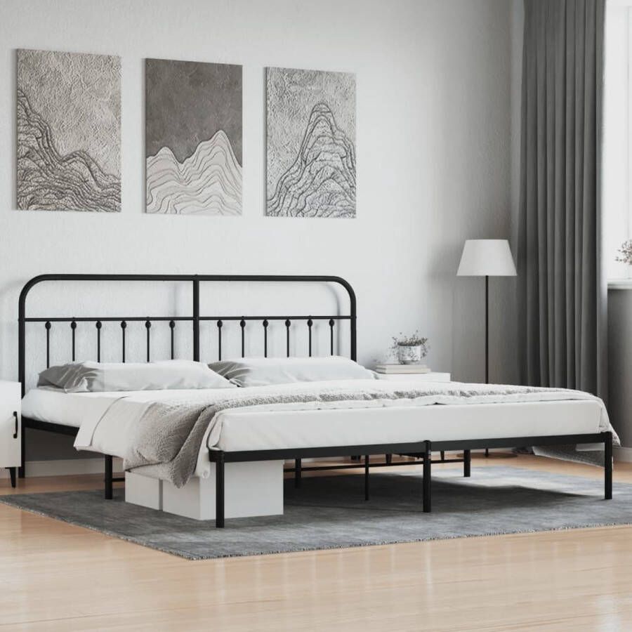 The Living Store Bedframe met hoofdbord metaal zwart 200x200 cm Klassieke Bedframe Metalen Bedframe Boxspring Bed Staal Bedframe Tweepersoons Bed