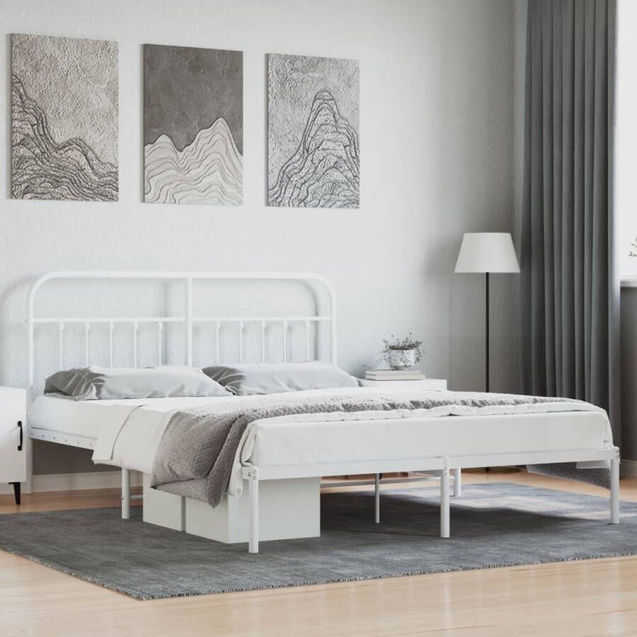 The Living Store Klassiek bedframe Metalen constructie Metalen latten en poten Extra opbergruimte Comfortabele ondersteuning Wit 207 x 187 x 100 cm Geschikte matras 180 x 200 cm Montage vereist