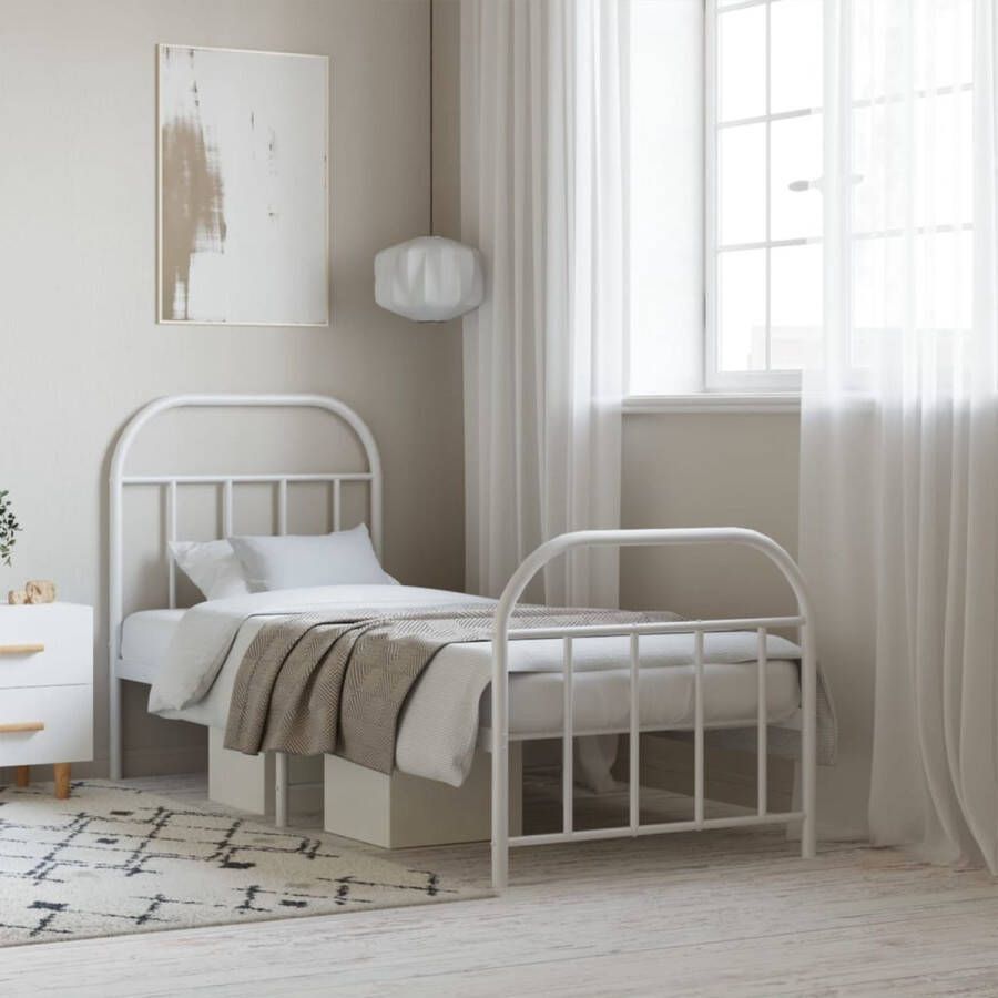 VidaXL The Living Store Klassiek Bedframe Metalen constructie Metalen latten en poten Extra opbergruimte Functioneel hoofd- en voeteneinde Wit 196 x 80 x 100 cm