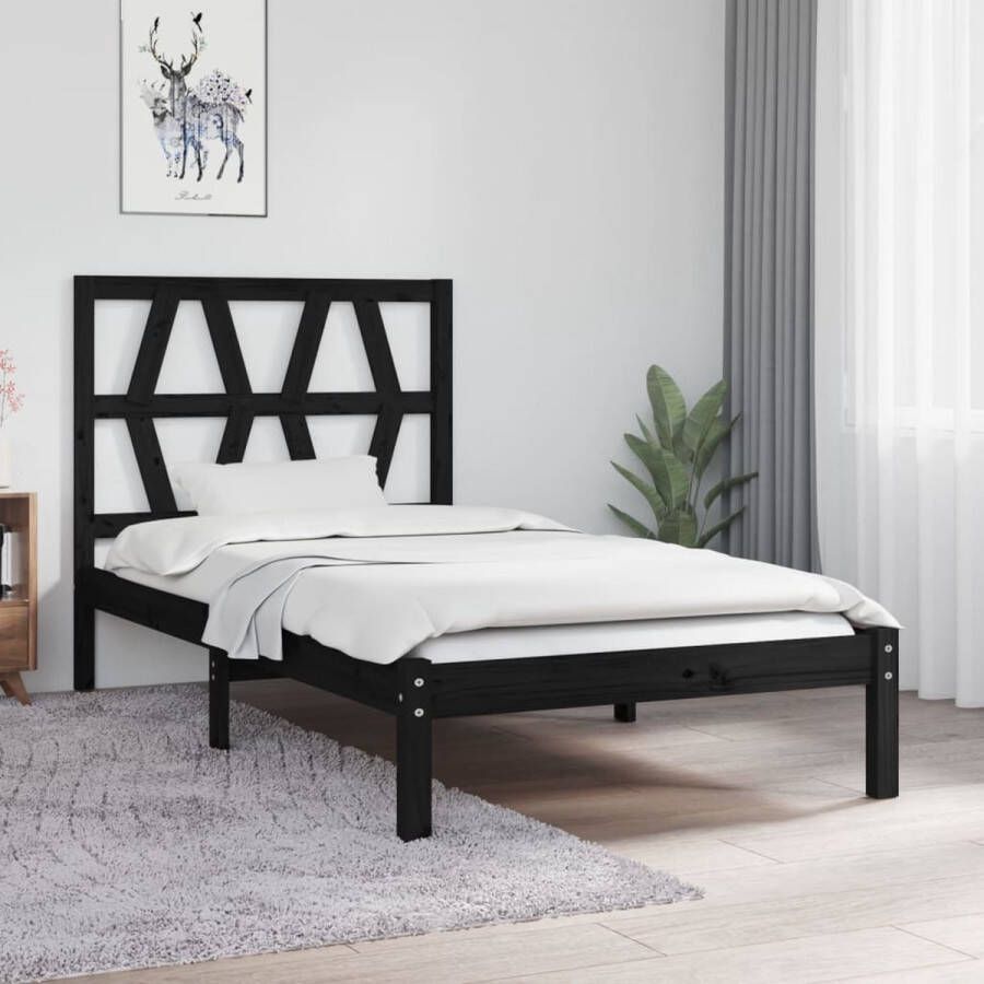 The Living Store Bedframe massief grenenhout zwart 75x190 cm 2FT6 Small Single Bedframe Bedframes Eenpersoonsbed Bed Bedombouw Enkel Bed Frame Bed Frame Ledikant Houten Bedframe Slaapmeubel